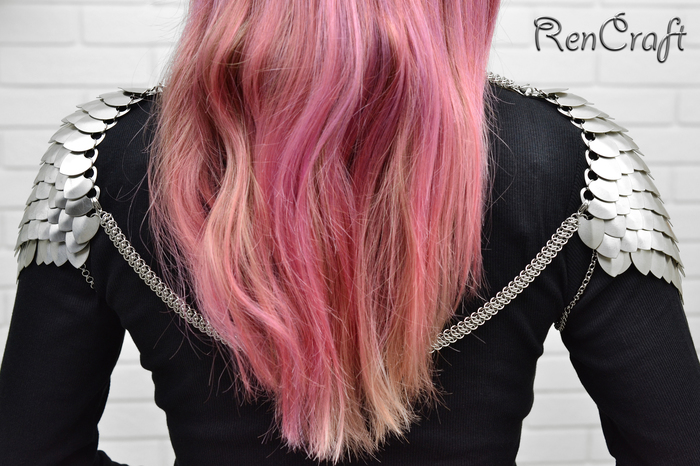 Чешуйчатые наплечи из нержавеющей стали Рукоделие без процесса, Кольчужное плетение, Кольчужные украшения, Ручная работа, Наплечники, Кольчуга, Длиннопост