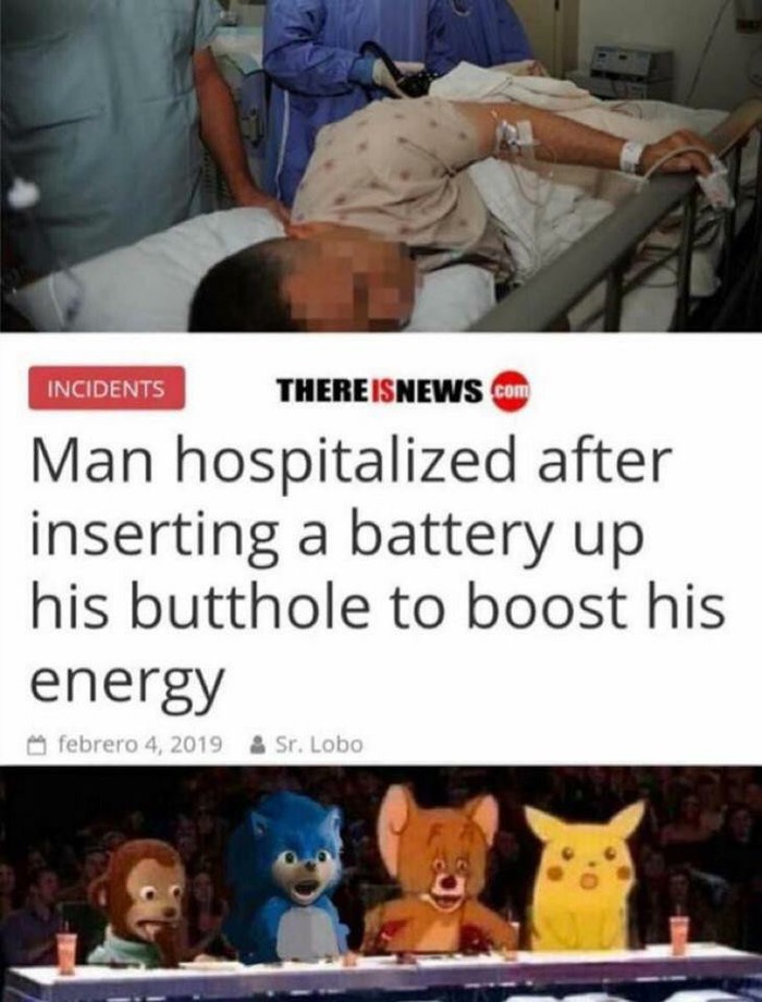 Мужчина госпитализирован, после того как вставил себе в задний проход батарейку, чтобы подзарядиться...