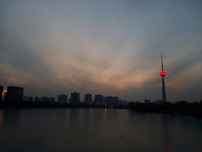 Закат на озере у Пекинской телебашни Китай, Пекин, Путешествия, Видео, Длиннопост