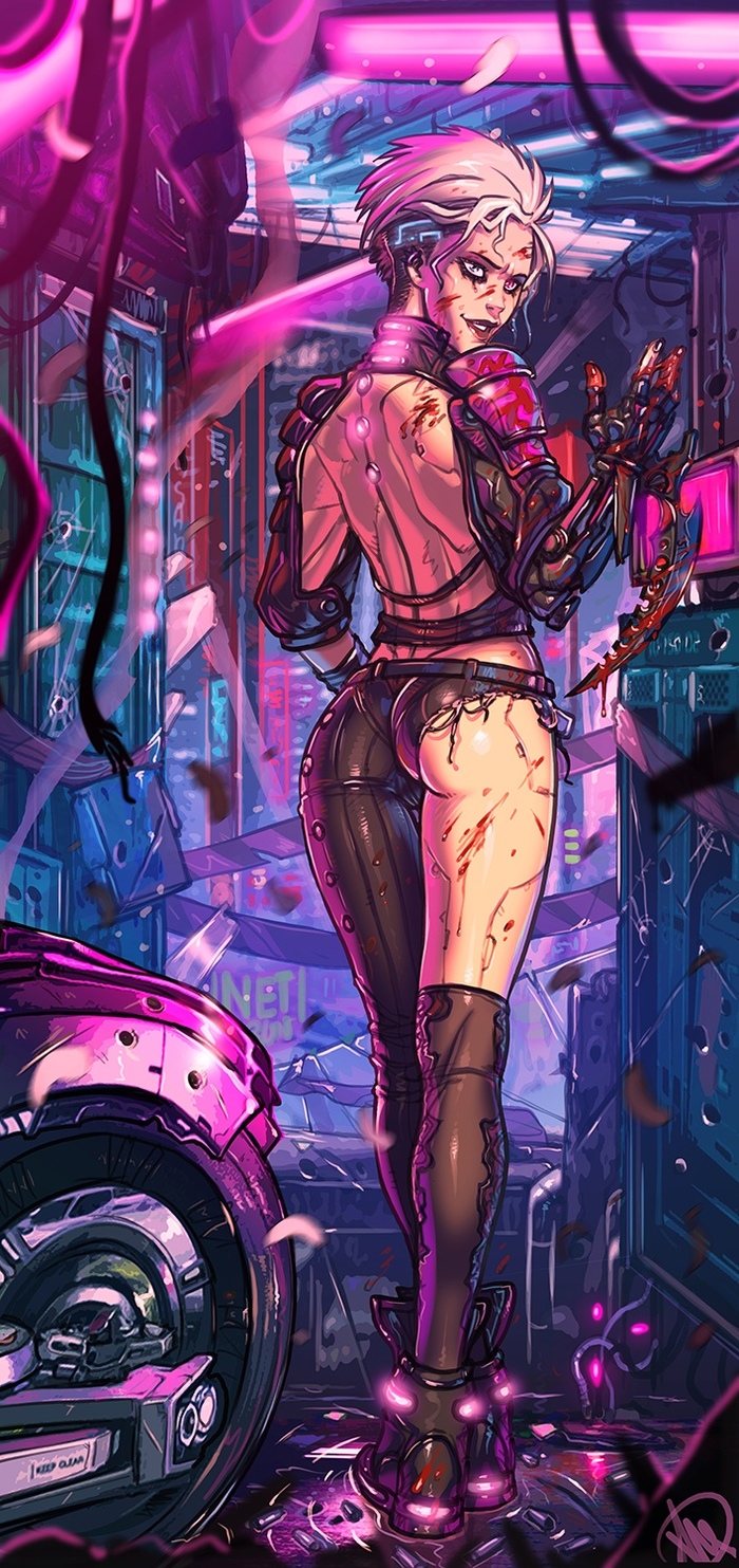 Кибер-девушка в свете неона