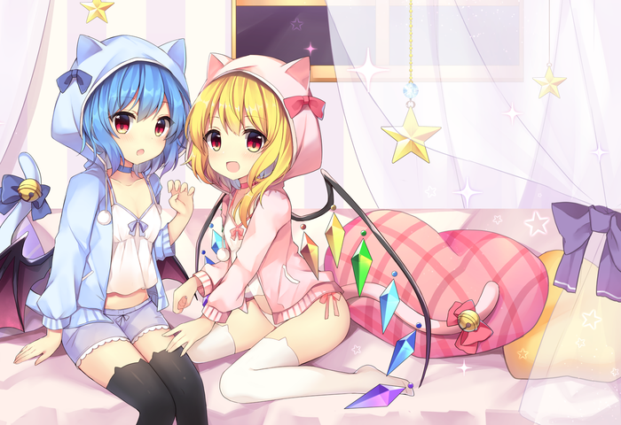 Neko sisters Touhou, Remilia Scarlet, Flandre Scarlet, Anime Art, , Ruhika