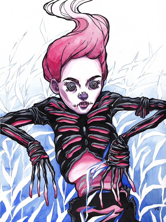 Инктобер. Лучшие работы октября. Inktober, Рисунок, Акварель, Девушки, Портрет, Сова, Кот, Длиннопост