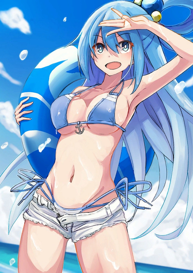 Swimsuit Aqua Konosuba, Aqua, Anime Art, Аниме, Купальник, Длиннопост