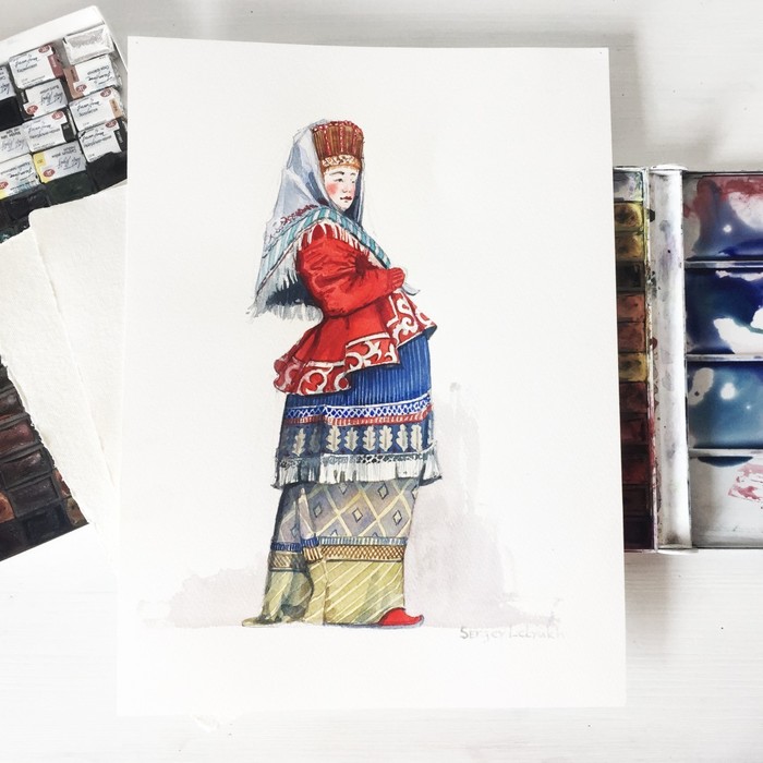 Барышня, Акварель