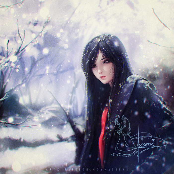 Snowing Арт, Anime Art, Девушки, Снег, Axsens