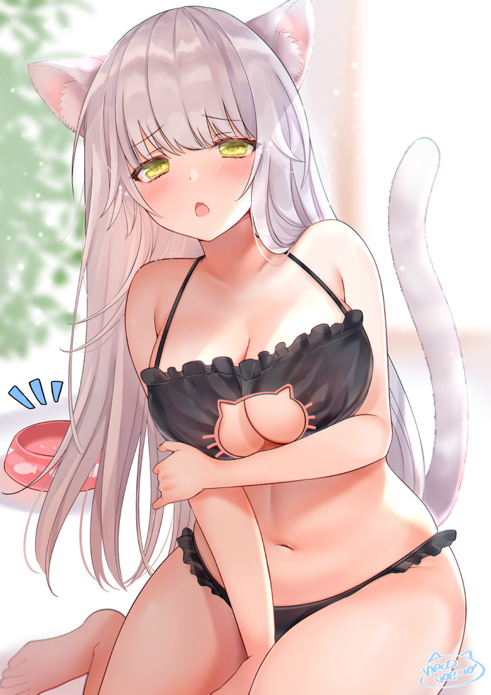 Original art , Anime Art, Original Character, Animal Ears, Cat Keyhole Bra