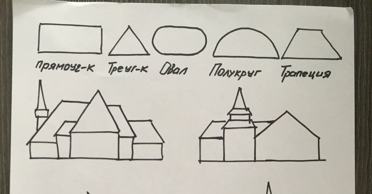 Знайка построил из геометрических фигур макеты домов нарисуй как эти дома будут выглядеть сверху