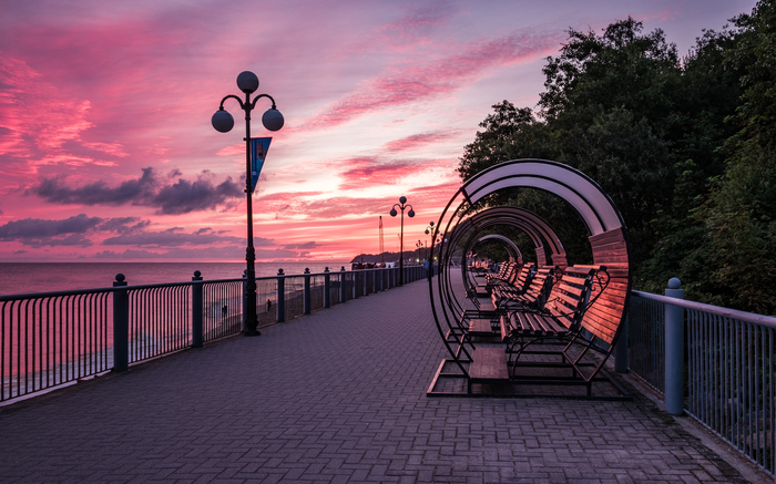 Розовый свет Светлогорск, Калининградская область, Россия, Фотография, Рассвет, Город, Балтийское море