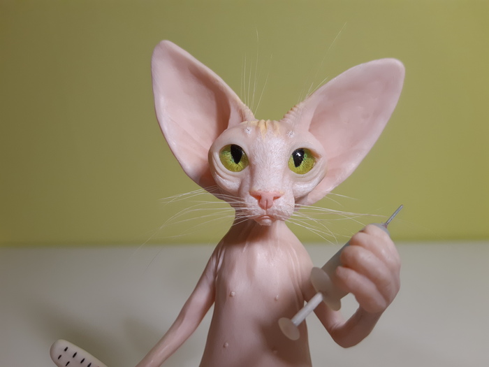 Котик медик Полимерная глина, Ручная работа, Своими руками, Рукоделие с процессом, Творчество, Кот, Сфинкс, Фигурки, Длиннопост