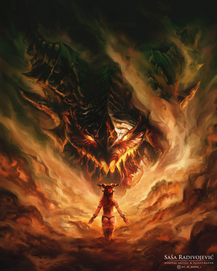 "Deathwing vs Alexstrasza". :Sasa Radivojevic World of Warcraft, Warcraft, Blizzard, Game Art, , , , 