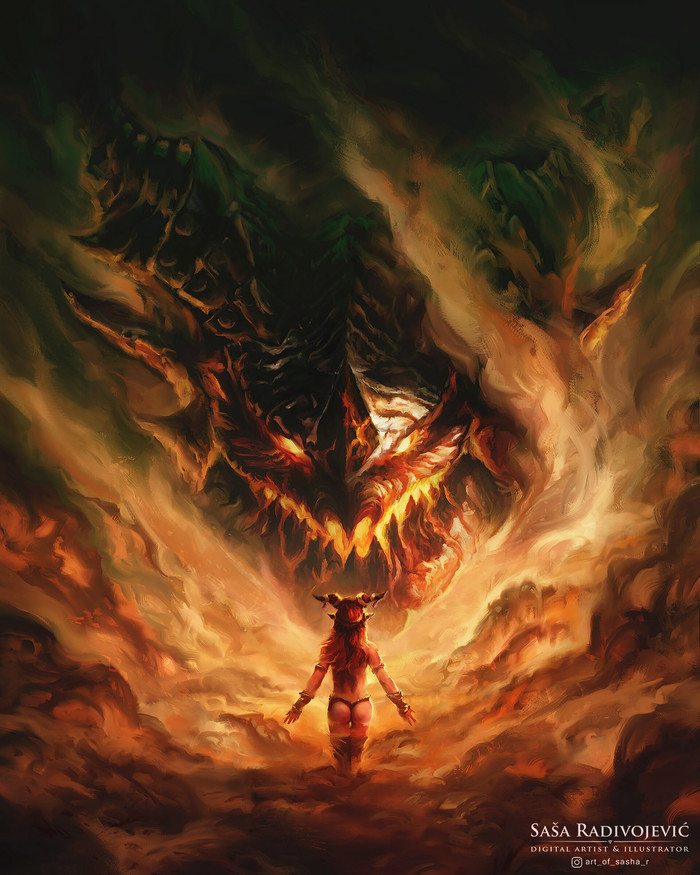 "Deathwing vs Alexstrasza". Автор: Sasa Radivojevic