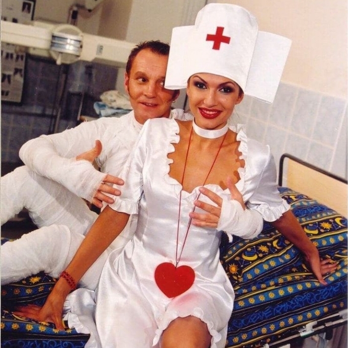 Георгий Делиев и Эвелина Блёданс на сьёмках Маскишоу 1996