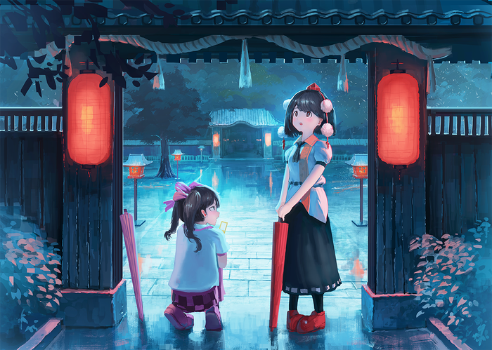 Touhou Art Touhou, Shameimaru Aya, Himekaidou Hatate, Anime Art, , , Fjsmu