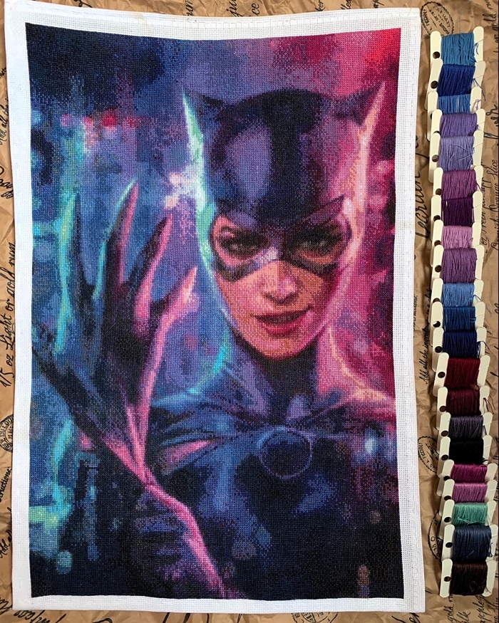 Catwoman Вышивка, Вышивка крестом, Рукоделие, Комиксы, DC Comics, Женщина-кошка, Длиннопост