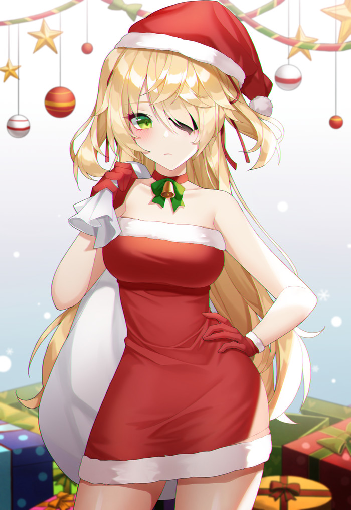 Merry christmas Fischl , Anime Art, Genshin Impact, Fischl (Genshin Impact), , Santa costume