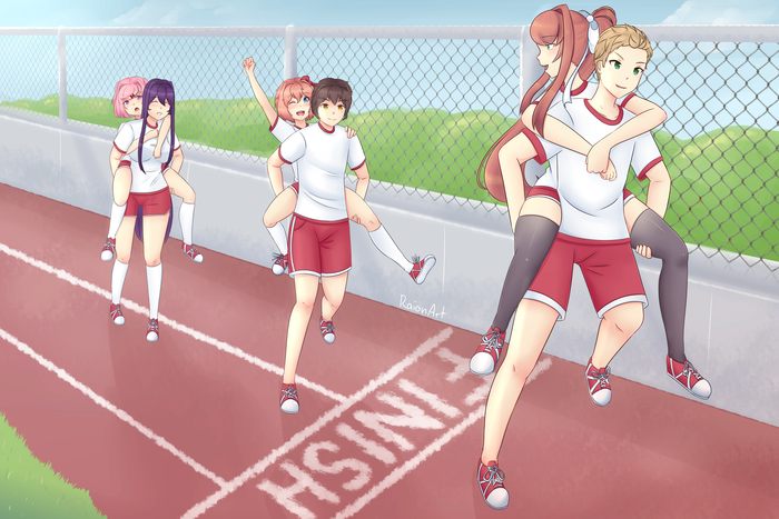 Doki Doki Sport Club! Doki Doki Literature Club, Sayori, Natsuki, Yuri DDLC, Monika, Anime Art,  