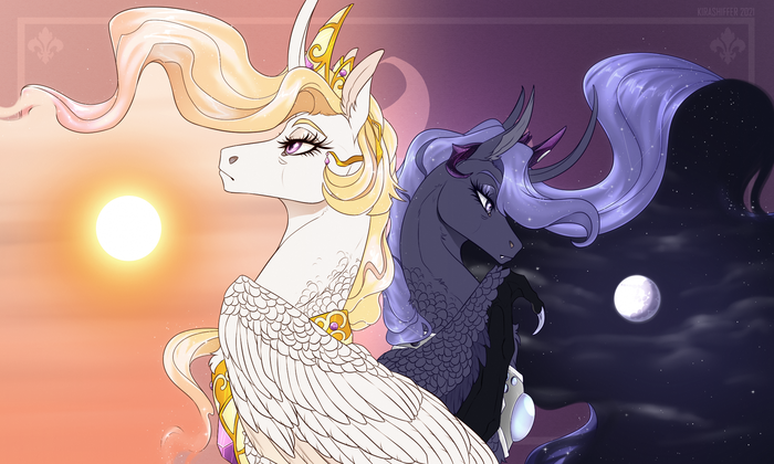 Ѹ    My Little Pony, Princess Celestia, Princess Luna, Ponyart
