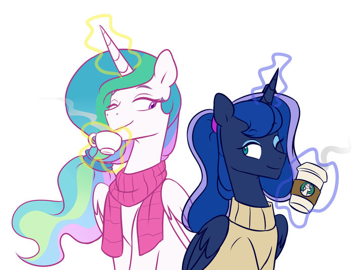Coffee And Tea Sisters My Little Pony, Ponyart, Princess Luna, Princess Celestia, Doodle-mark