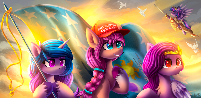 Make Equestia Great Again! My Little Pony, MLP G5, Sunny Starscout, Izzy Moonbow, Twilight Sparkle, Atlas-66