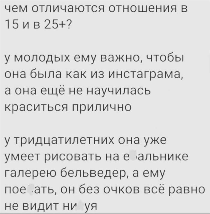 Чем отличаются отношения в 15 и 25+