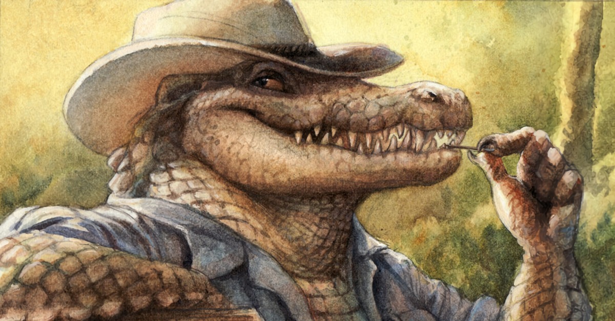 Ящер охотник. Крокодил в шляпе. Человек крокодил арт. Крокодил арты. Крутой крокодил.