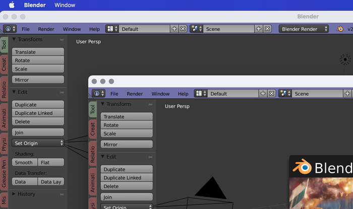 Открыть несколько окон Blender в OSX