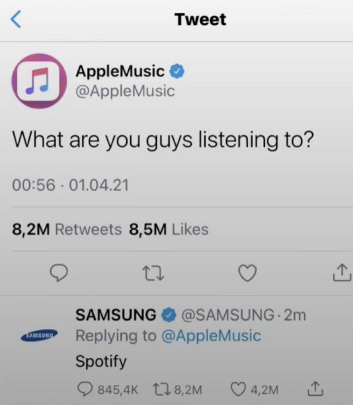    , ? , Apple music, Samsung, Spotify, Twitter