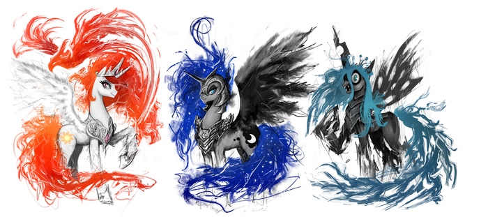 Powerful Ponies My Little Pony, Princess Celestia, Nightmare Moon, Queen Chrysalis, Ziom05