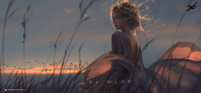 Предрассветный час Рисунок, Ghostblade, Девушки, Рассвет, Wlop, Арт