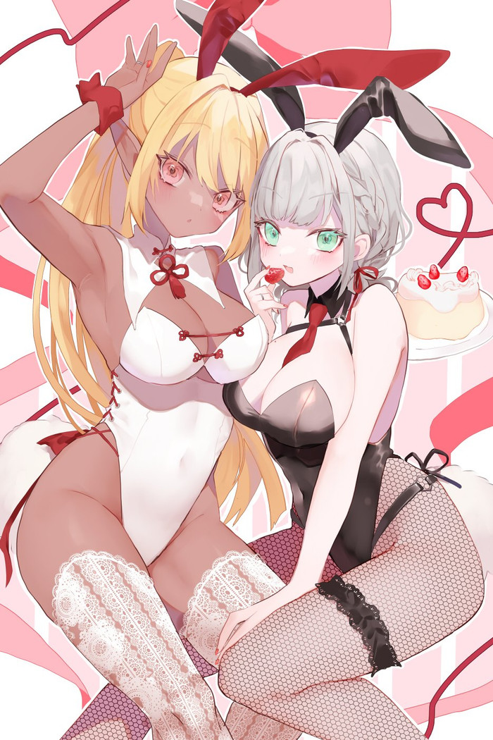 VTubers , Anime Art, Virtual YouTuber, Hololive, Shirogane Noel, Flare Shiranui, , , Bunnysuit, , 
