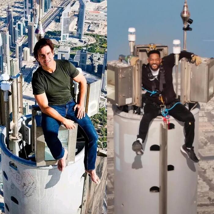 Том Круз и Уилл Смит на вершине Burj Khalifa Том Круз, Уилл Смит, Бурдж-халифа, Высота, Актеры и актрисы, Повтор, Опасность, Страховка, Фотография, Сравнение