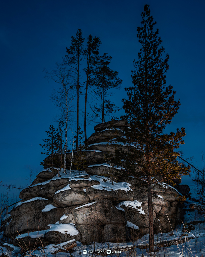 Просто камушек Фотография, Скалы, Свердловская область, Sony, Зима, Дерево, Ночь, Природа