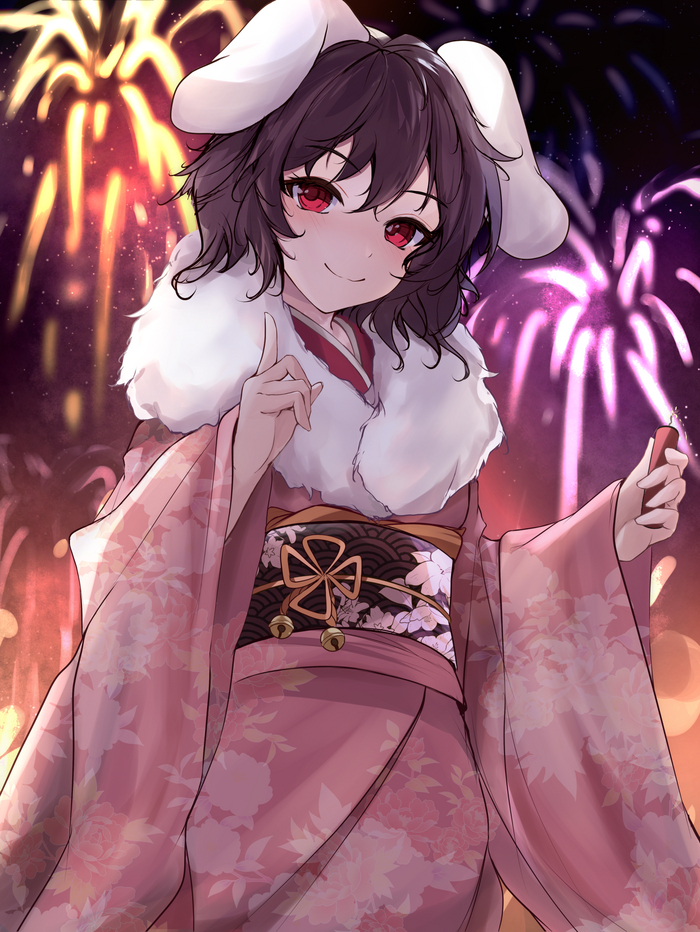 Inaba Tewi Touhou, Inaba Tewi, Anime Art, Аниме, Animal Ears, Orchid, Новый Год, Арт