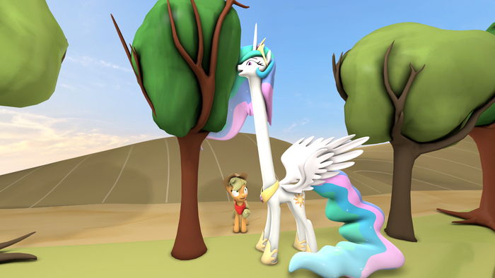  My Little Pony, Princess Celestia, Applejack, 3D