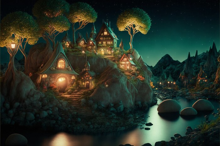 СКАЗОЧНЫЕ ОБОИ НА РАБОЧИЙ СТОЛ Midjourney, Арты нейросетей, Нейронные сети, Цифровой рисунок, Длиннопост, Фоторедактор, Обои на рабочий стол, Сказка, Река, Озеро, Красота, Волшебство, Магия, Ночь, День, Луна