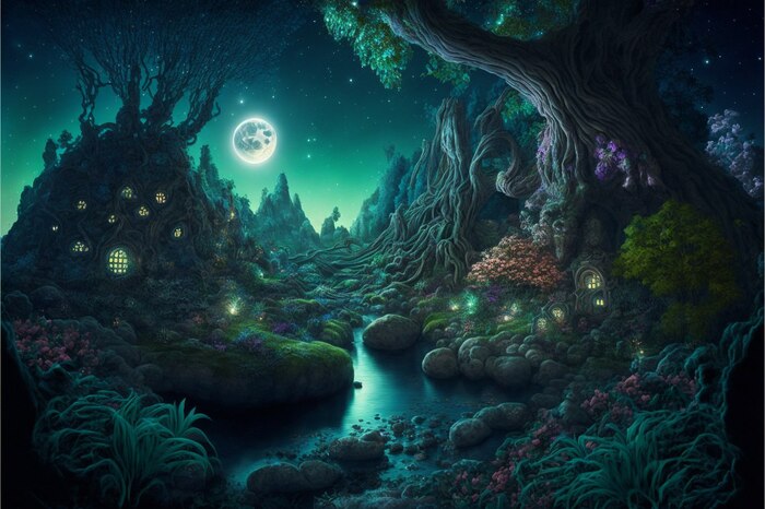 СКАЗОЧНЫЕ ОБОИ НА РАБОЧИЙ СТОЛ Midjourney, Арты нейросетей, Нейронные сети, Цифровой рисунок, Длиннопост, Фоторедактор, Обои на рабочий стол, Сказка, Река, Озеро, Красота, Волшебство, Магия, Ночь, День, Луна