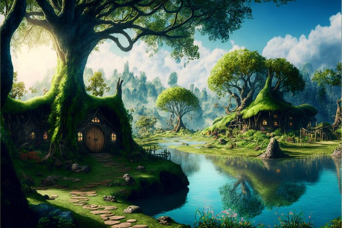 СКАЗОЧНЫЕ ОБОИ НА РАБОЧИЙ СТОЛ Midjourney, Арты нейросетей, Нейронные сети, Цифровой рисунок, Длиннопост, Фоторедактор, Обои на рабочий стол, Сказка, Река, Озеро, Красота, Волшебство, Магия, Ночь, День, Луна