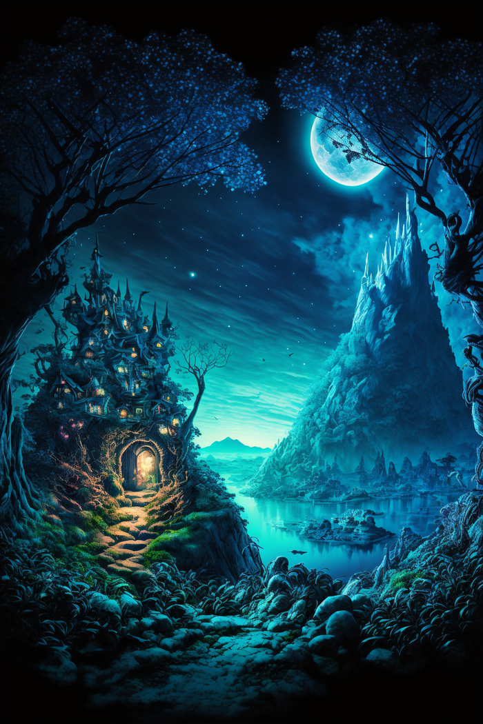 Продолжение поста «СКАЗОЧНЫЕ ОБОИ НА РАБОЧИЙ СТОЛ» Midjourney, Арты нейросетей, Нейронные сети, Цифровой рисунок, Длиннопост, Фоторедактор, Обои на рабочий стол, Сказка, Река, Озеро, Красота, Волшебство, Магия, Ночь, День, Луна, Обои на телефон, Ответ на пост