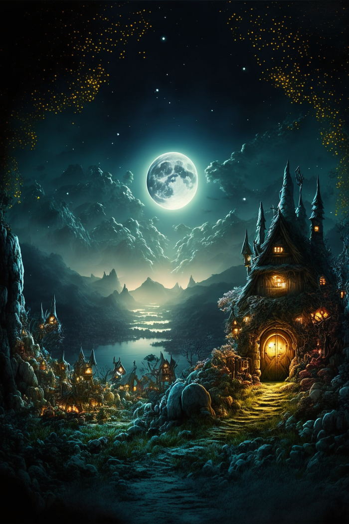 Продолжение поста «СКАЗОЧНЫЕ ОБОИ НА РАБОЧИЙ СТОЛ» Midjourney, Арты нейросетей, Нейронные сети, Цифровой рисунок, Длиннопост, Фоторедактор, Обои на рабочий стол, Сказка, Река, Озеро, Красота, Волшебство, Магия, Ночь, День, Луна, Обои на телефон, Ответ на пост