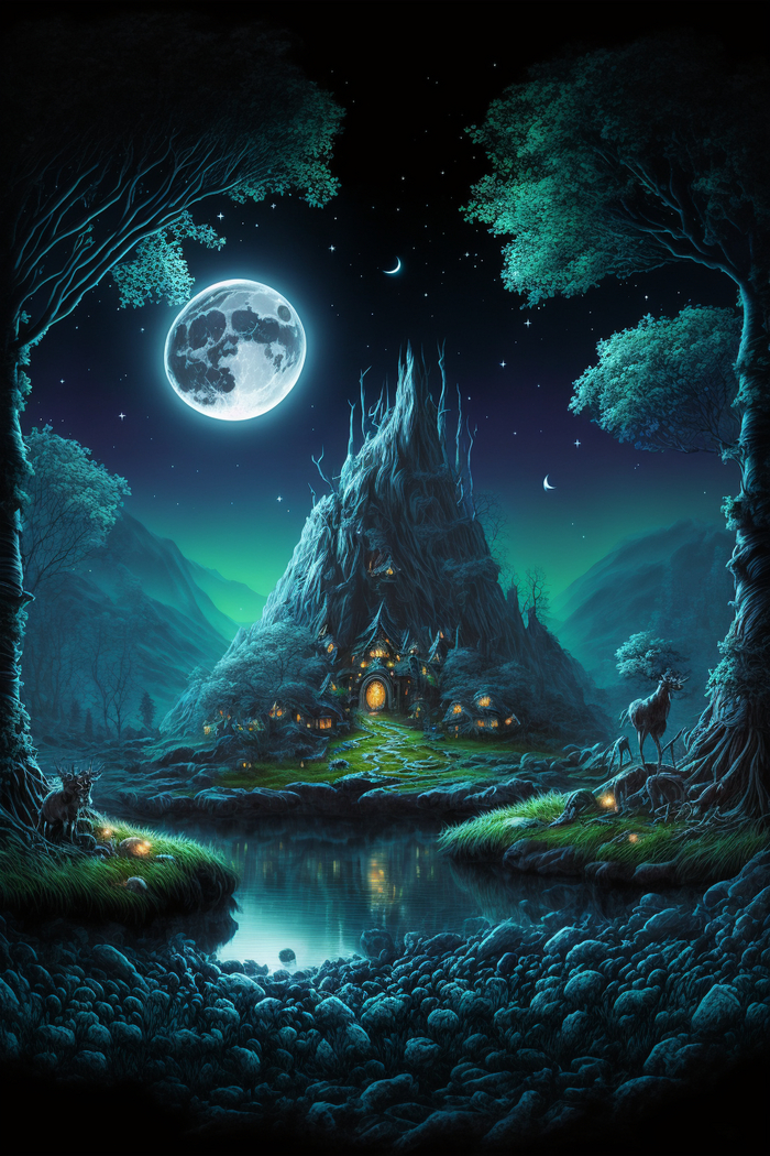 Продолжение поста «СКАЗОЧНЫЕ ОБОИ НА РАБОЧИЙ СТОЛ» Midjourney, Арты нейросетей, Нейронные сети, Цифровой рисунок, Длиннопост, Фоторедактор, Обои на рабочий стол, Сказка, Река, Озеро, Красота, Волшебство, Магия, Ночь, День, Луна, Обои на телефон, Ответ на пост