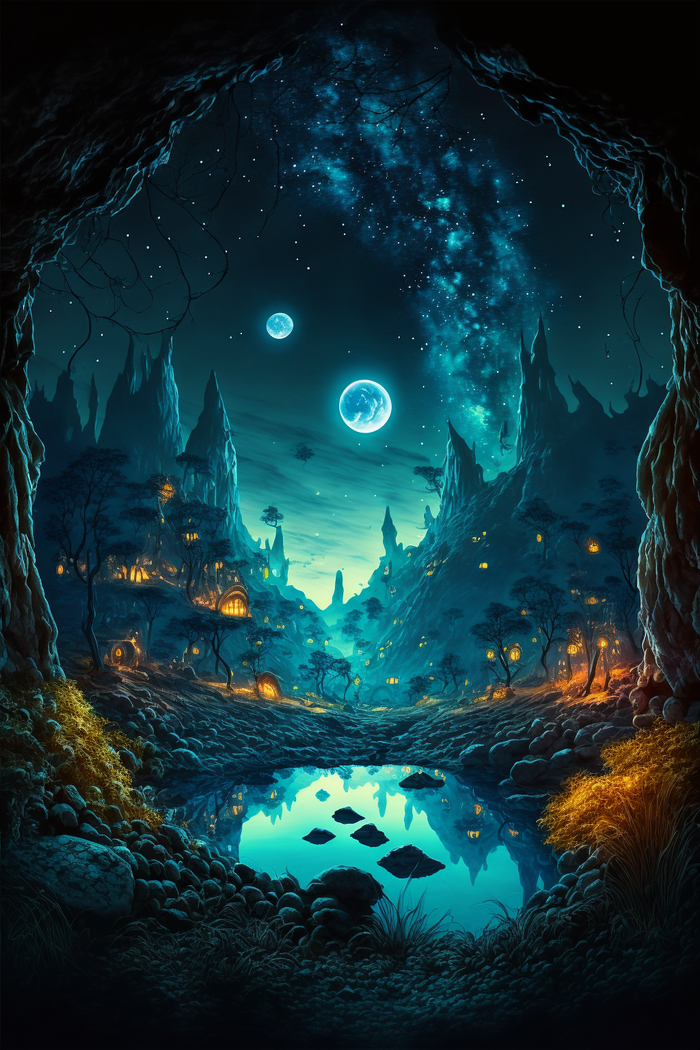 Продолжение поста «СКАЗОЧНЫЕ ОБОИ НА РАБОЧИЙ СТОЛ» Midjourney, Арты нейросетей, Нейронные сети, Цифровой рисунок, Длиннопост, Фоторедактор, Обои на рабочий стол, Сказка, Река, Озеро, Красота, Волшебство, Магия, Ночь, День, Луна, Обои на телефон, Ответ на пост