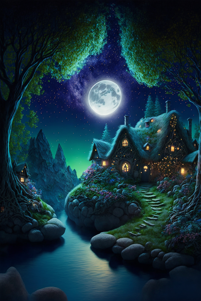 Продолжение поста «СКАЗОЧНЫЕ ОБОИ НА РАБОЧИЙ СТОЛ» Midjourney, Арты нейросетей, Нейронные сети, Цифровой рисунок, Длиннопост, Фоторедактор, Обои на рабочий стол, Сказка, Река, Озеро, Красота, Волшебство, Магия, Ночь, День, Луна, Обои на телефон, Ответ на пост