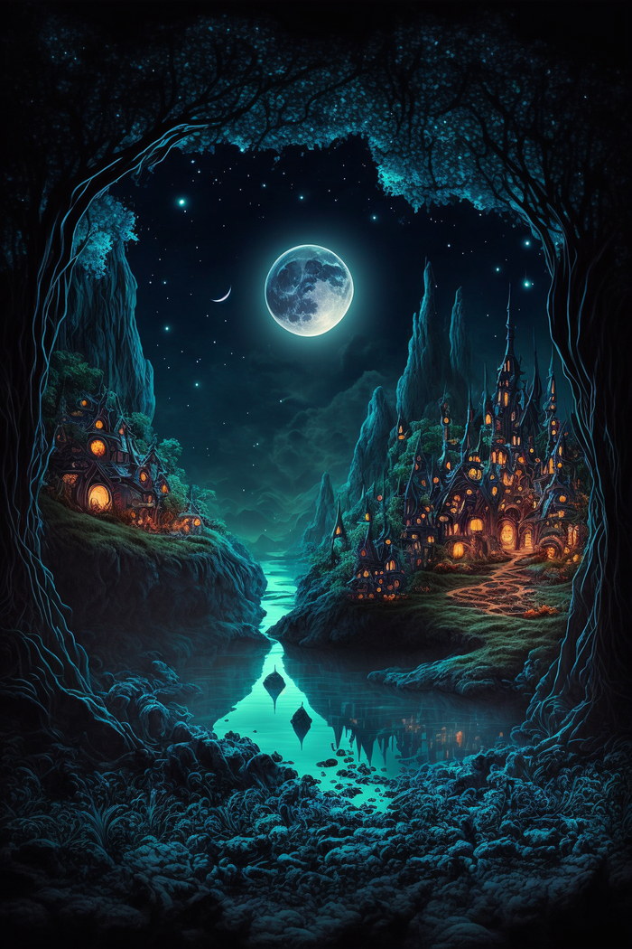 Продолжение поста «СКАЗОЧНЫЕ ОБОИ НА РАБОЧИЙ СТОЛ» Midjourney, Арты нейросетей, Нейронные сети, Цифровой рисунок, Длиннопост, Фоторедактор, Обои на рабочий стол, Сказка, Река, Озеро, Красота, Волшебство, Магия, Ночь, День, Луна, Обои на телефон, Ответ на пост