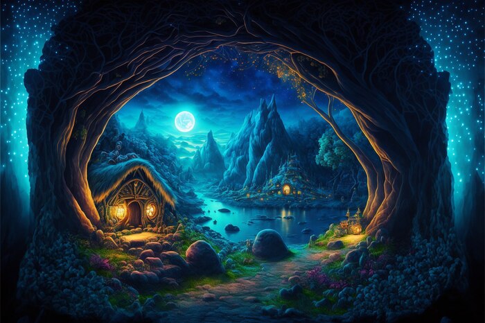 Продолжение поста «СКАЗОЧНЫЕ ОБОИ НА РАБОЧИЙ СТОЛ» Midjourney, Арты нейросетей, Нейронные сети, Цифровой рисунок, Фоторедактор, Обои на рабочий стол, Сказка, Река, Озеро, Красота, Волшебство, Магия, Ночь, День, Луна, Длиннопост, Ответ на пост