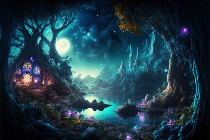 Продолжение поста «СКАЗОЧНЫЕ ОБОИ НА РАБОЧИЙ СТОЛ» Midjourney, Арты нейросетей, Нейронные сети, Цифровой рисунок, Фоторедактор, Обои на рабочий стол, Сказка, Река, Озеро, Красота, Волшебство, Магия, Ночь, День, Луна, Длиннопост, Ответ на пост