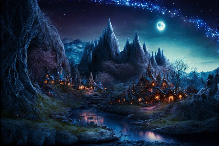 Продолжение поста «СКАЗОЧНЫЕ ОБОИ НА РАБОЧИЙ СТОЛ» Midjourney, Арты нейросетей, Нейронные сети, Цифровой рисунок, Фоторедактор, Обои на рабочий стол, Сказка, Река, Озеро, Красота, Волшебство, Магия, Ночь, День, Луна, Длиннопост, Ответ на пост