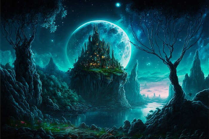 Продолжение поста «СКАЗОЧНЫЕ ОБОИ НА РАБОЧИЙ СТОЛ» Midjourney, Арты нейросетей, Нейронные сети, Цифровой рисунок, Фоторедактор, Обои на рабочий стол, Сказка, Река, Озеро, Красота, Волшебство, Магия, Ночь, День, Луна, Длиннопост, Ответ на пост