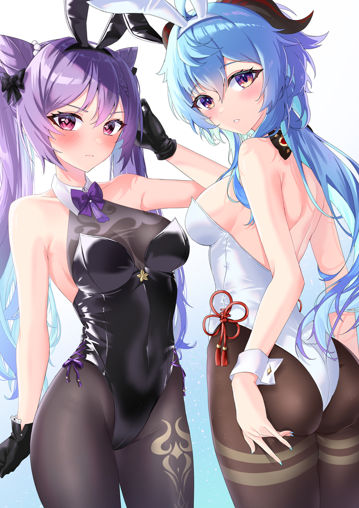 Bunnies Genshin Impact, Keqing (Genshin Impact), Ganyu (Genshin Impact), , , , , Anime Art, Bunnysuit