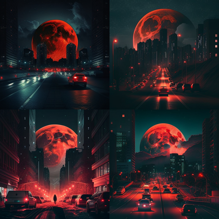 Запрос в Midjourney по первому куплету песни группы "Кино" - Печаль Midjourney, Нейронные сети, Арт, Группа Кино, Виктор Цой, Печаль, Город, Луна, Длиннопост