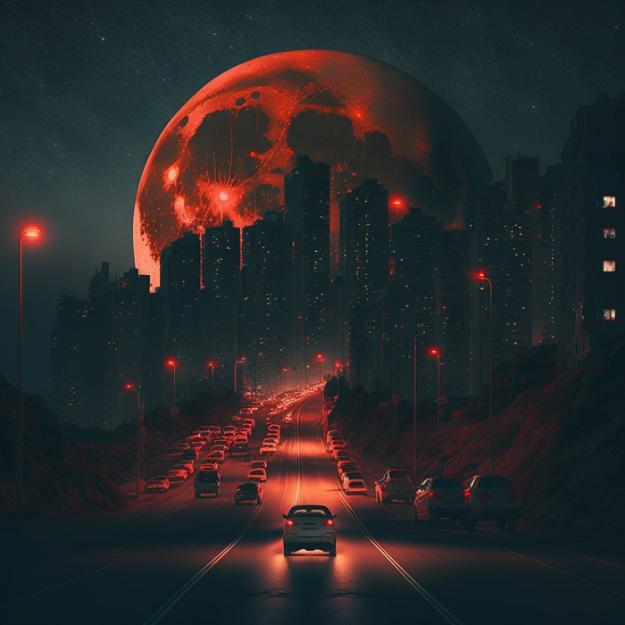 Запрос в Midjourney по первому куплету песни группы "Кино" - Печаль Midjourney, Нейронные сети, Арт, Группа Кино, Виктор Цой, Печаль, Город, Луна, Длиннопост